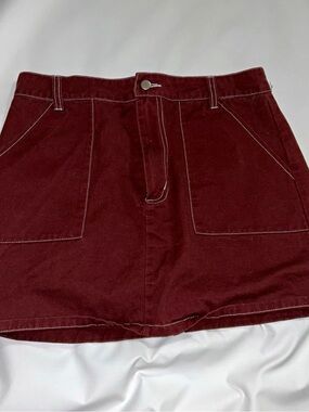 Wild Honey Burgundy Mini Skirt with Contrast Stitching